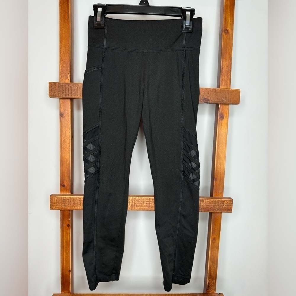 Girls black leggings with mesh